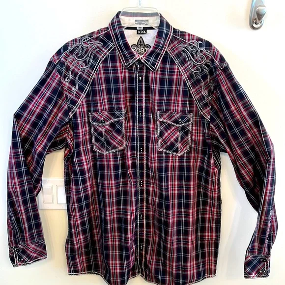 Roar | Shirts | Roar Xxl Redblack Plaid Embroidered Stretch Ls 